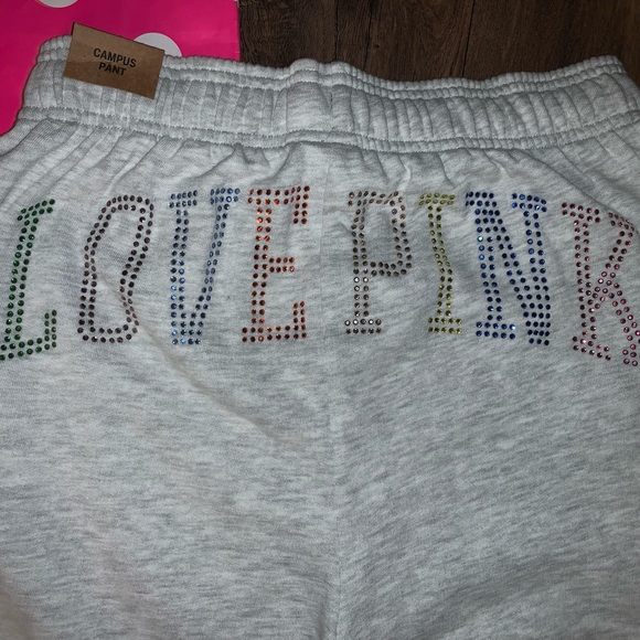 NEW VS PINK Size SMALL Rainbow Rhinestone Bling Set. Campus Pant & Sweatshirt. - Picture 3 of 14